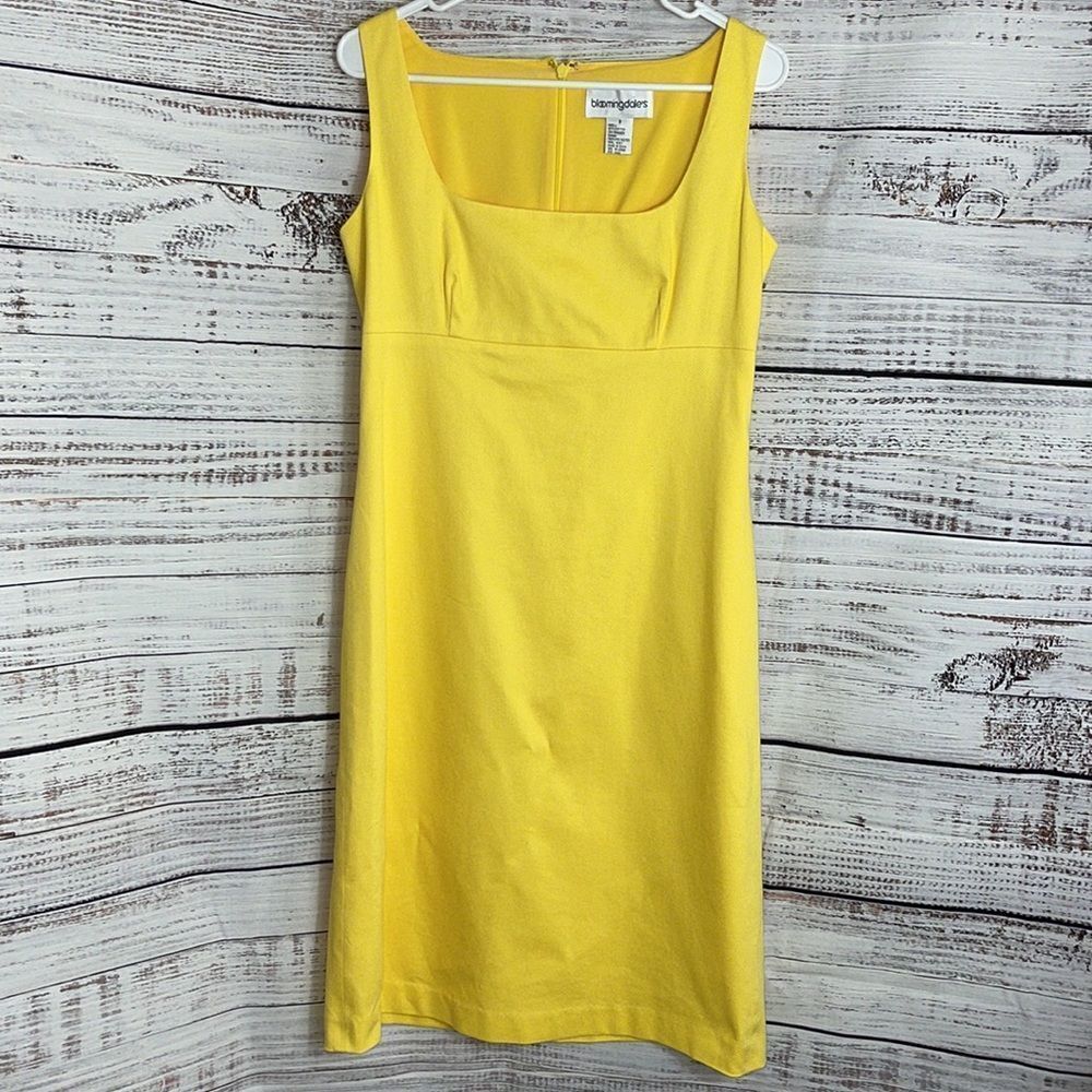 Bloomingdale’s Sleeves Yellow Shift Cotton blend Dress,empire waist.